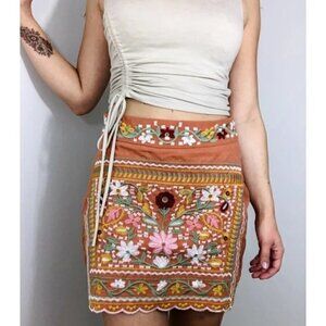 Boutique High Waist Scallop Hem Embroidered Flower Mini Skirt S